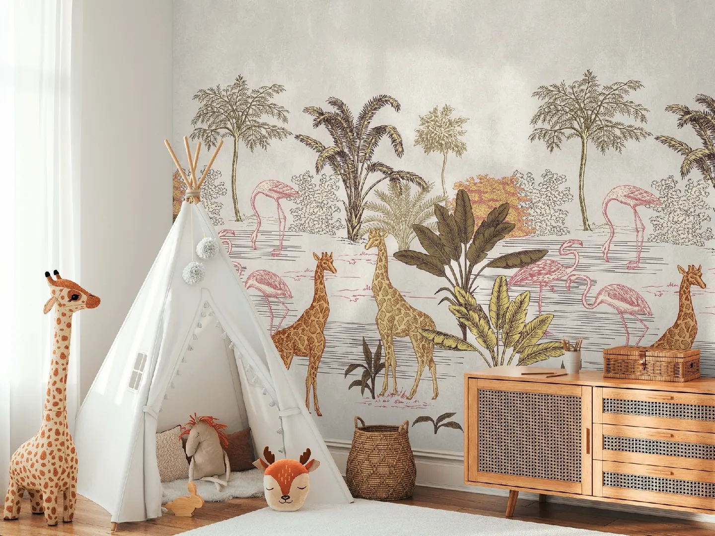 Unico - Parati 3d camerette con animali jungla. Dimensione L1.59m x H2.80m ripetibile