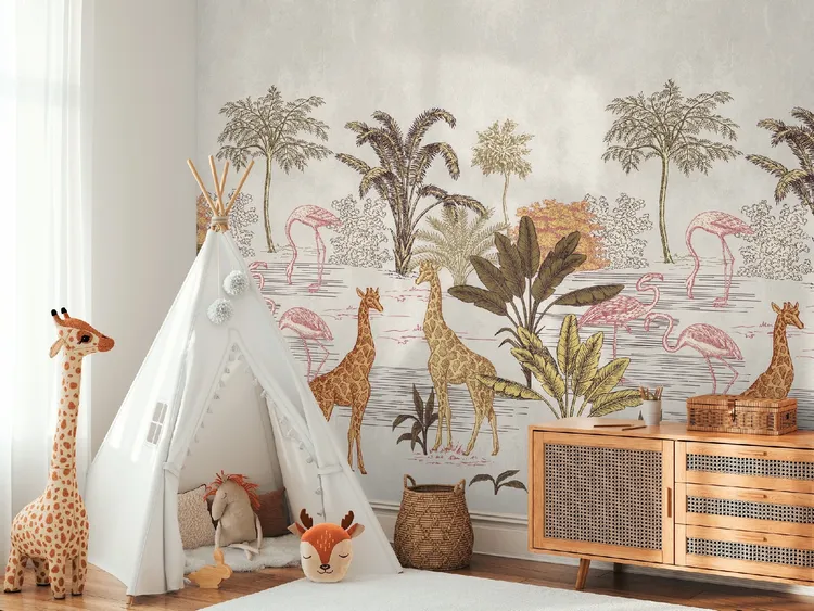Unico - Parati 3d camerette con animali jungla. Dimensione L1.59m x H2.80m ripetibile