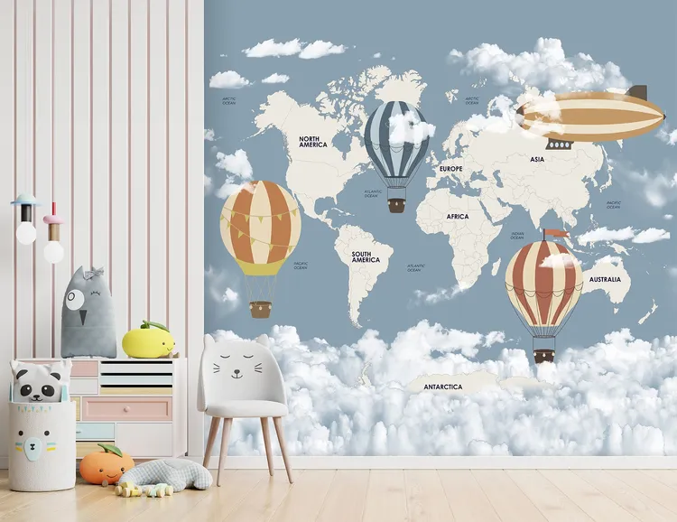 Cute Walls - Parato per ragazzi e bambini con mappa geografica. Dim. H2.80m x L2.12m