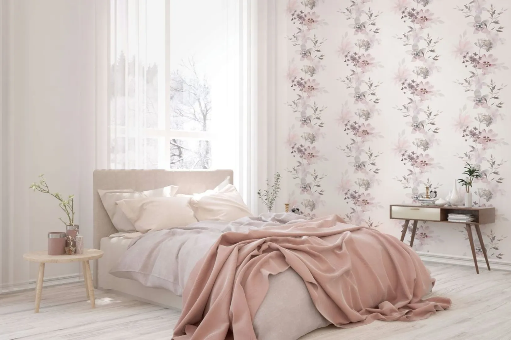 Outlet Miami - Parato floreale rosa antico in vinile. Pz  24