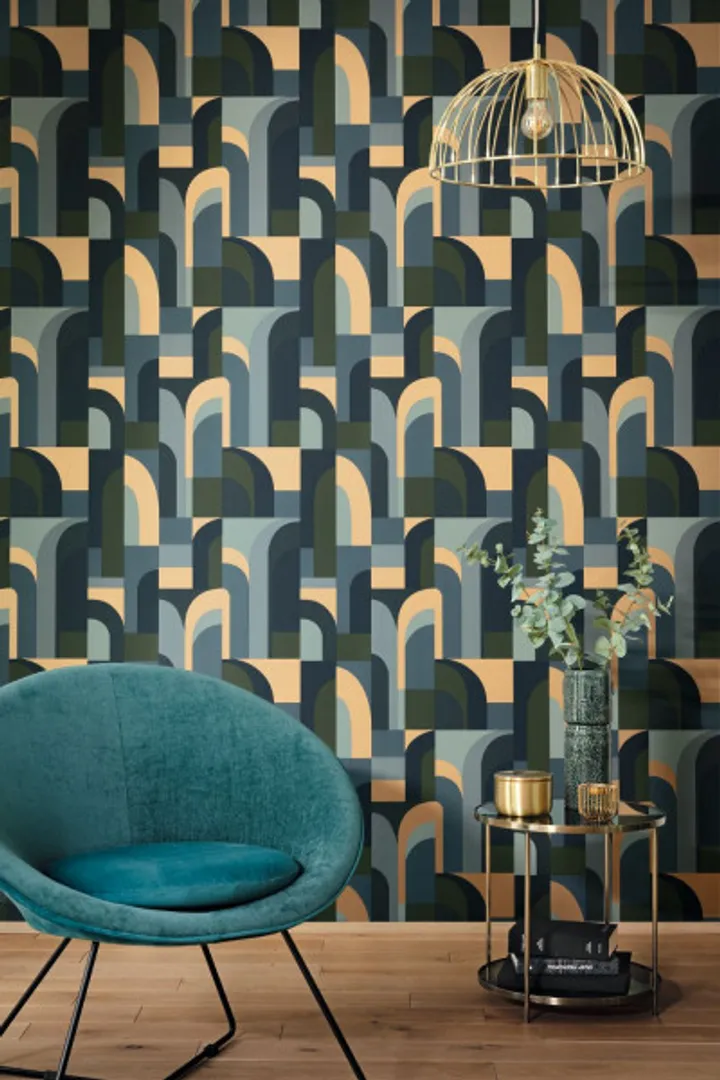 Labyrinth - Parato geometrico con riflessi oro. Marca francese Caselio