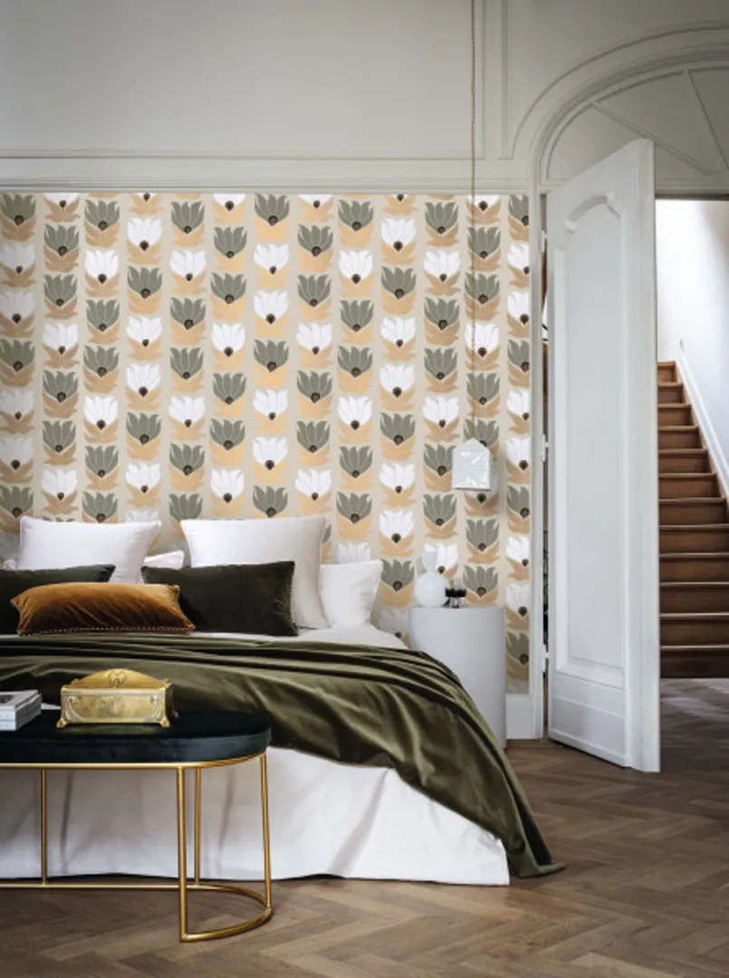 Square Jasmin - Parato fiori art deco' vari con riflessi di luce