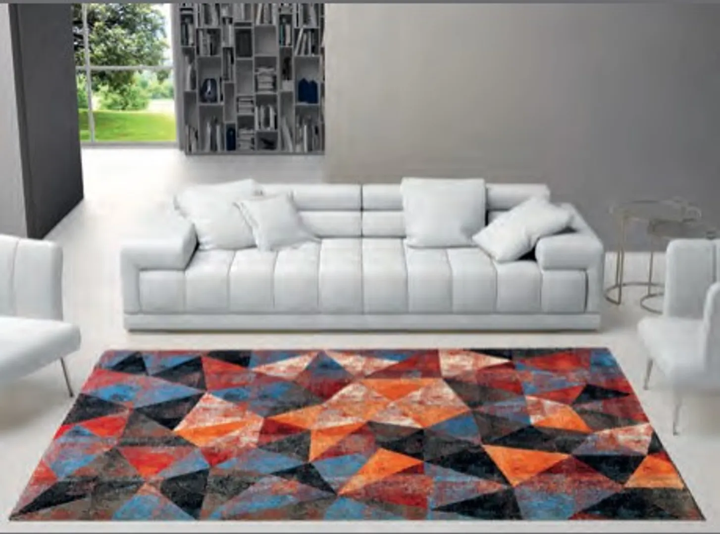 Tappeto geometrico multicolor in 2 stampe, tessuto frisee 