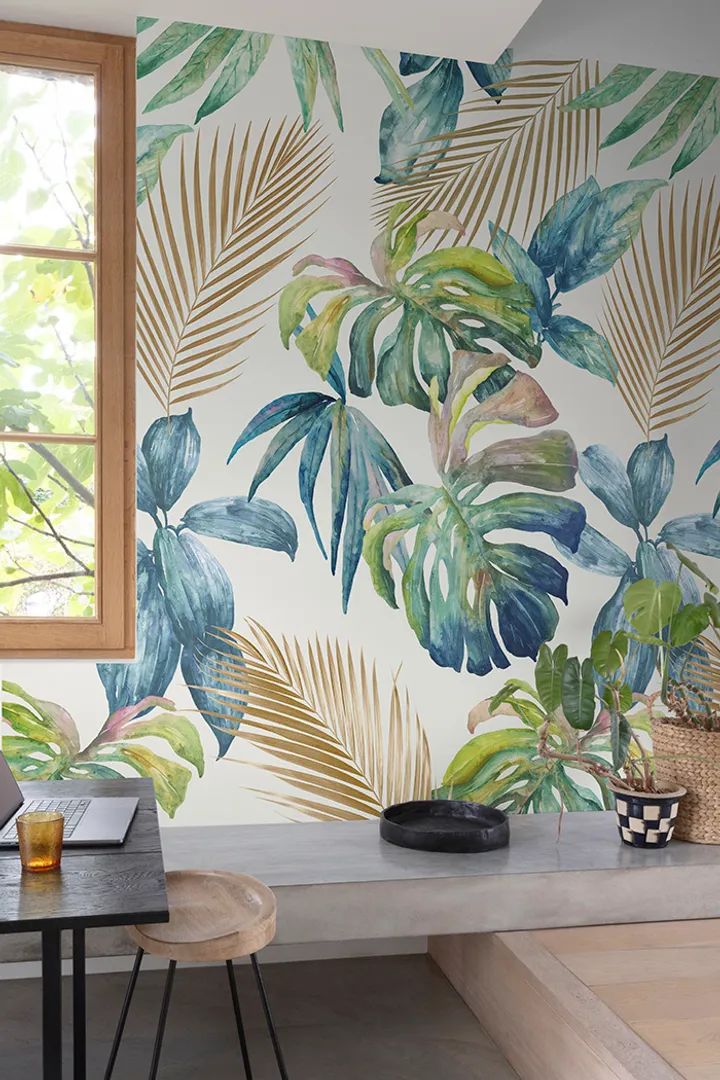 Orom 2  - Pannello stampa  foglie tropicali in carta da parato Lung. 1.59m x H2.80m ripetitivo 