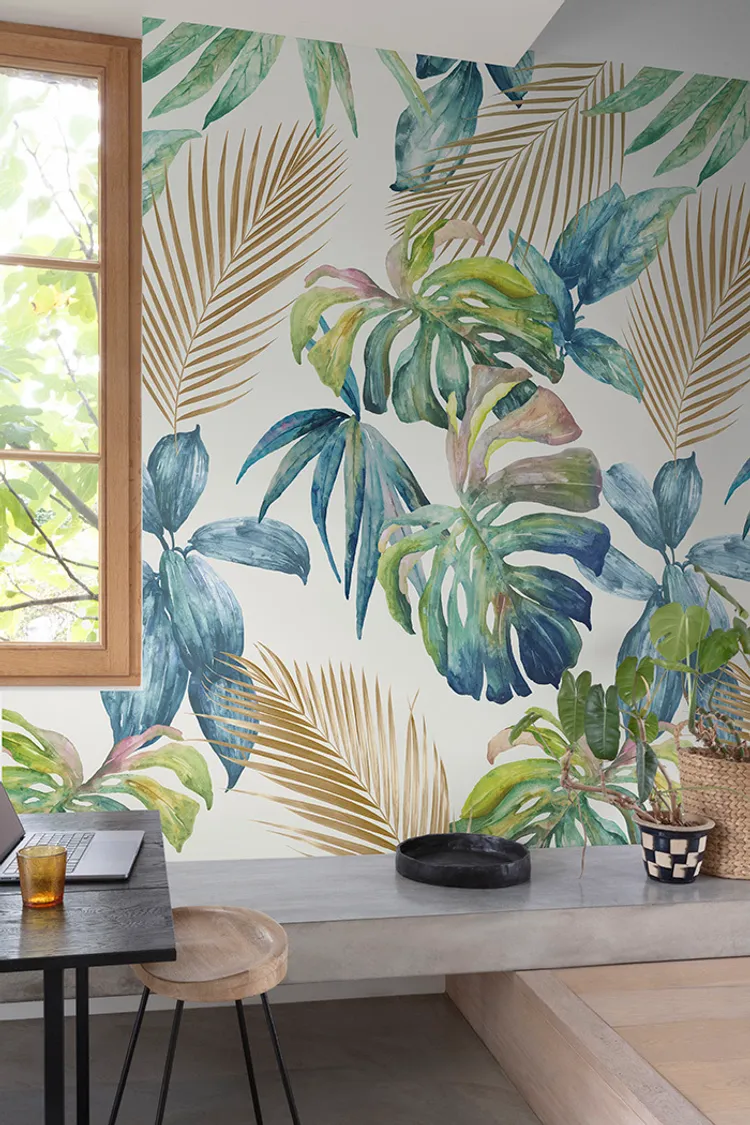 Orom 2 - Pannello stampa foglie tropicali in carta da parato Lung. 1.59m x H2.80m ripetitivo