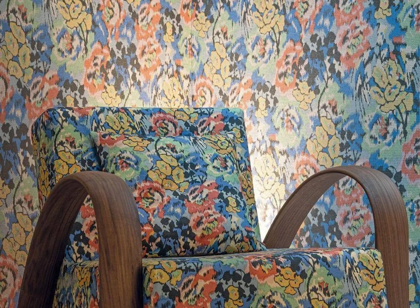 Missoni 04 - Parato floreale vari colori in trama a rilievo effetto tessuto