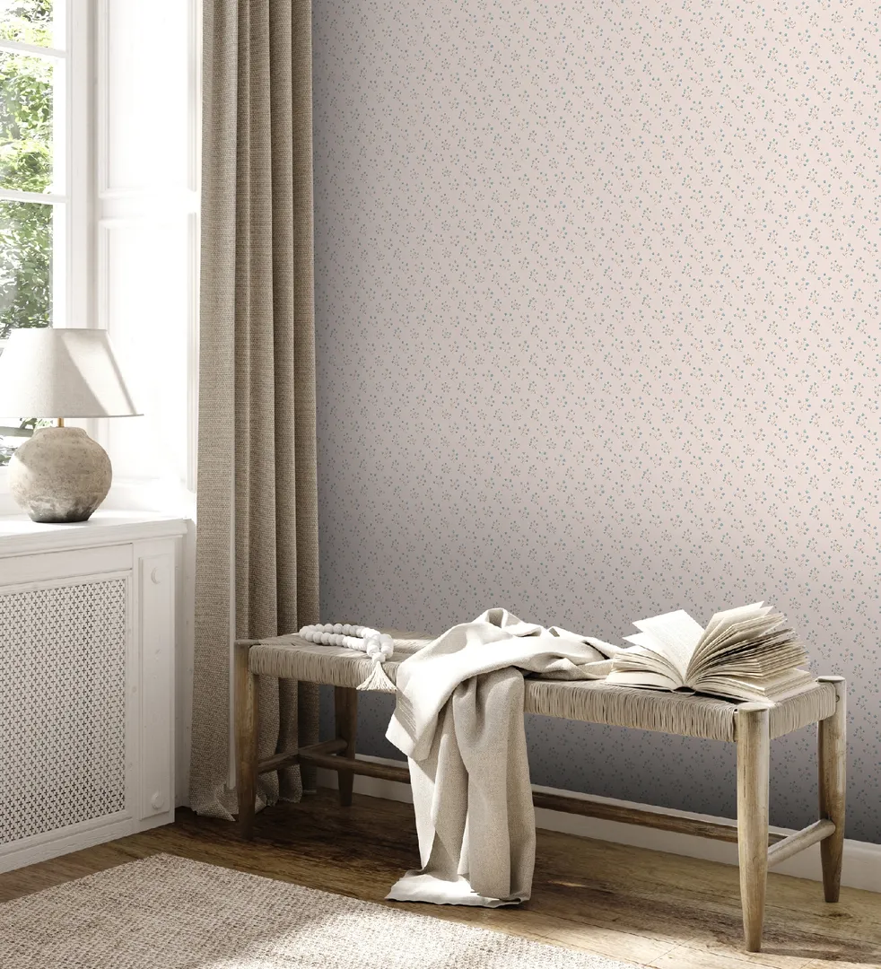 Country Charme - Parati con fiorellini shabby in vari colori su trama canvas