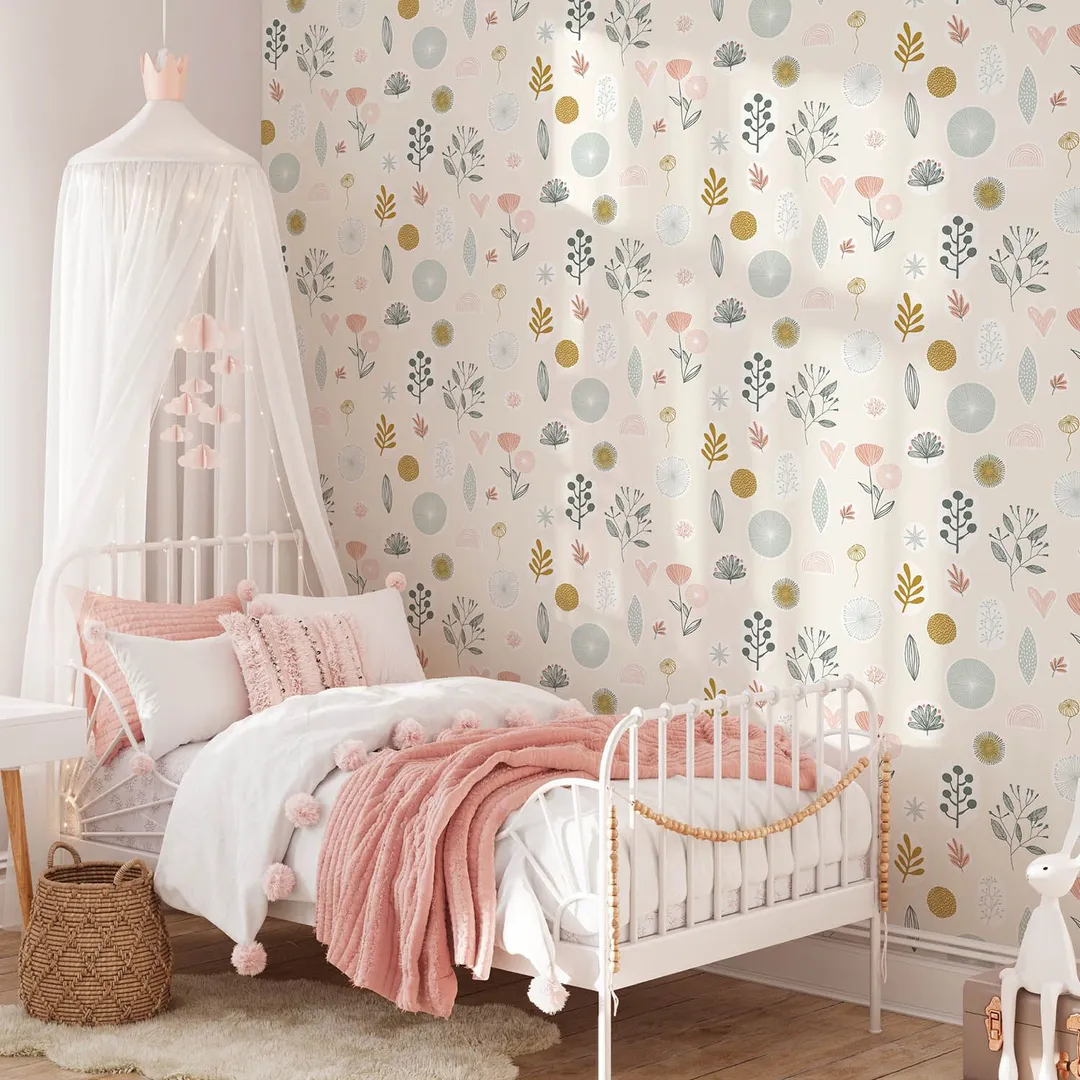 Les Aventures Lilybeth - Parati floreali per camerette ragazze shabby in 2 colorazioni