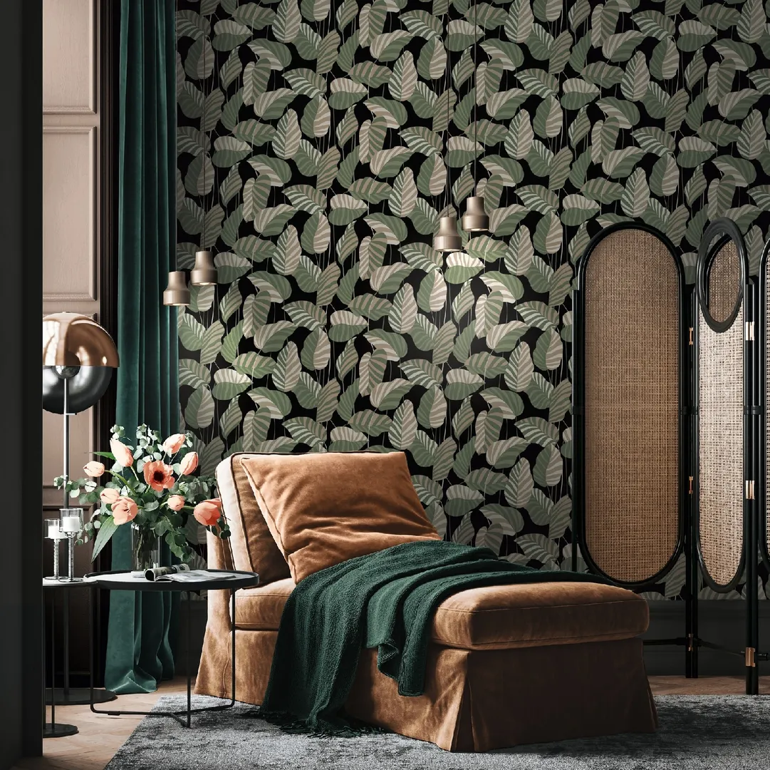 Caraibi - Carta parato con foglie floreale in varie colorazioni trama effetto tessuto