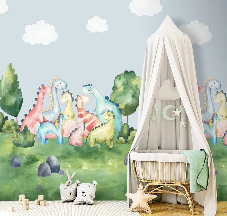 Cute Walls - Parato dinosari per camera bambino. Disegno ripetibile, dim. H2.80m x L2.12m