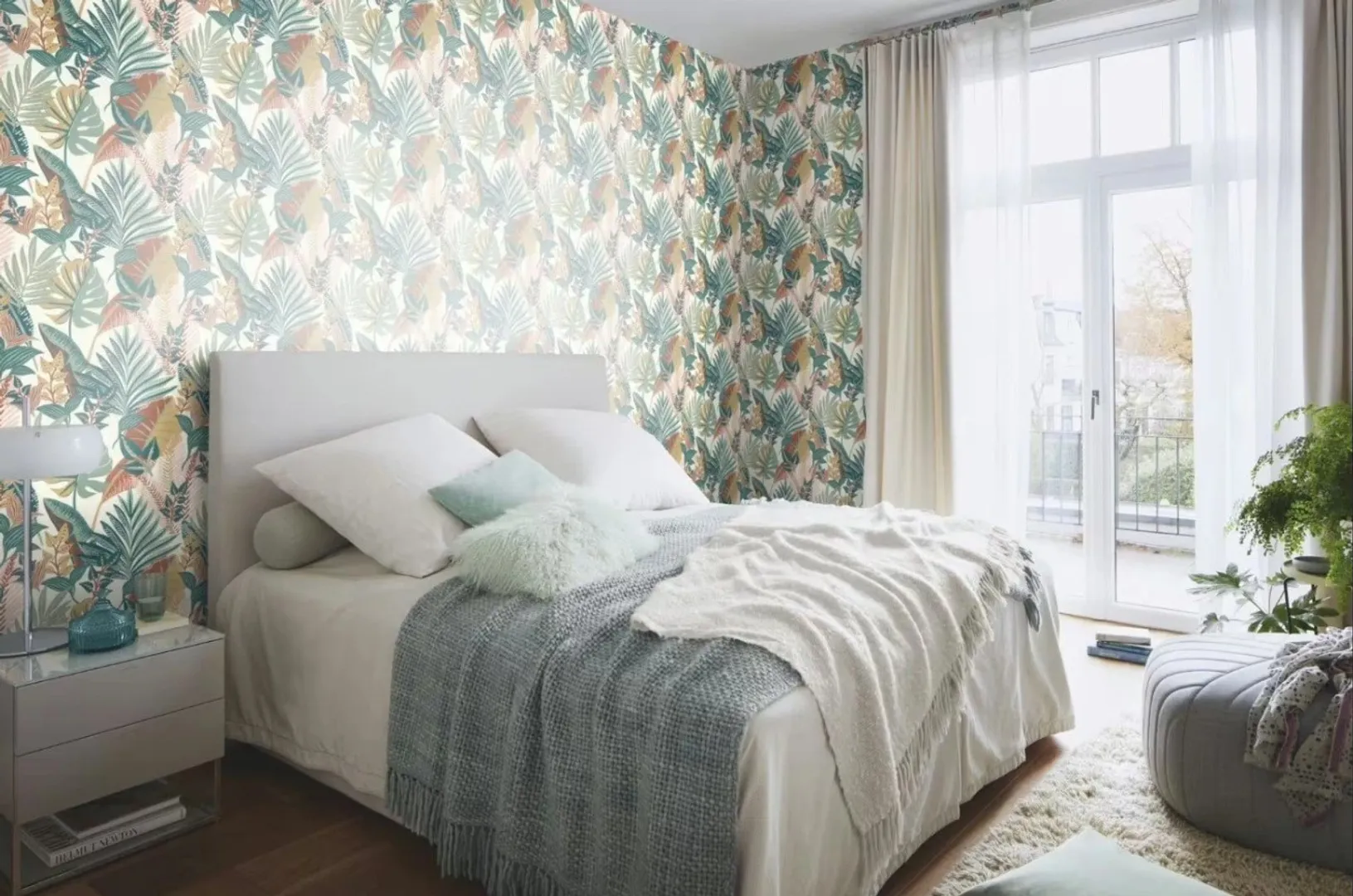 Alida - Parati in vinile lavabile stampa tropicale. Marca Ideco