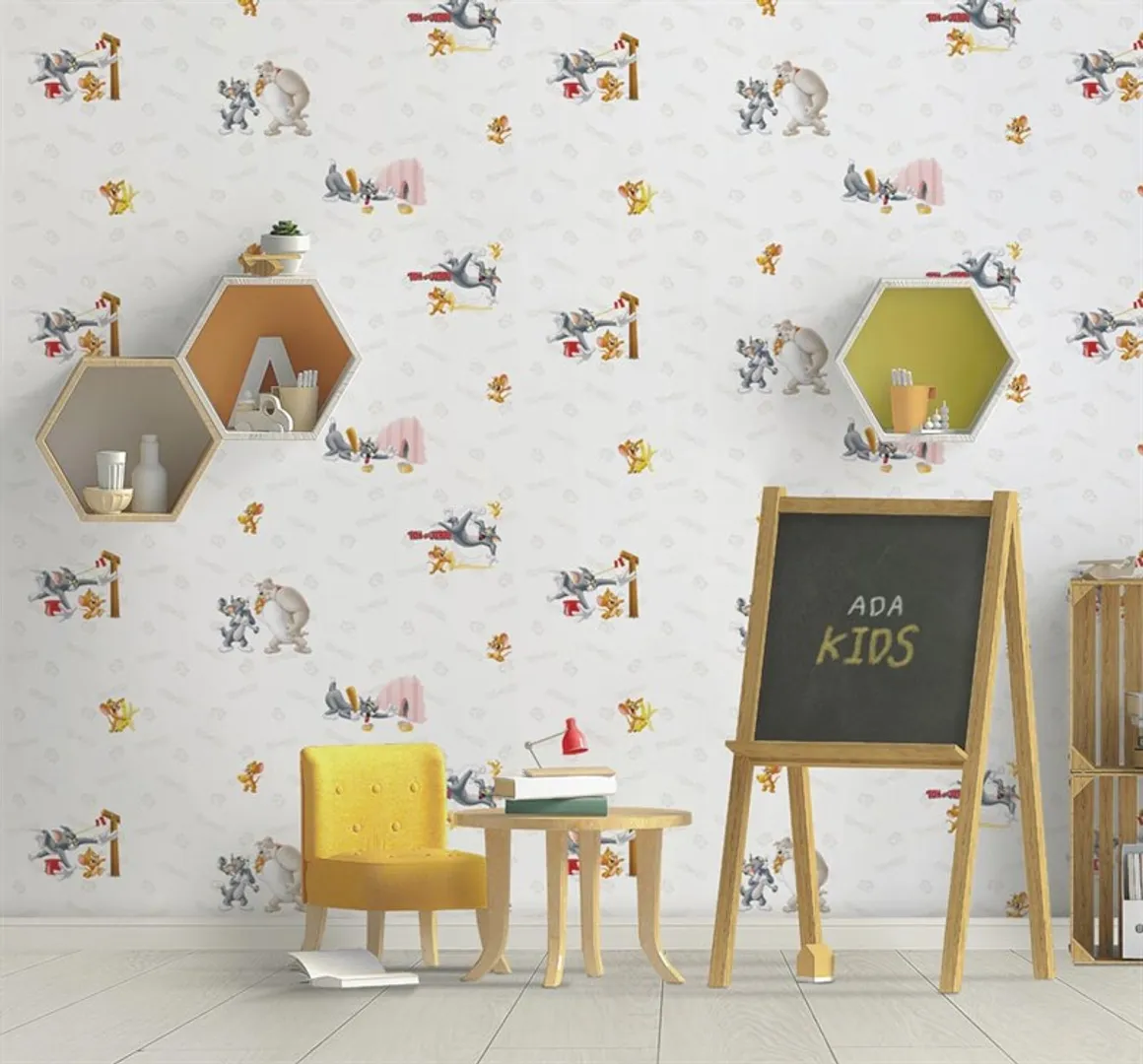 Ada Kids - Parati Tom e Gerry in due colorazioni su trama effetto tessuto. Rotoli grandi il doppio