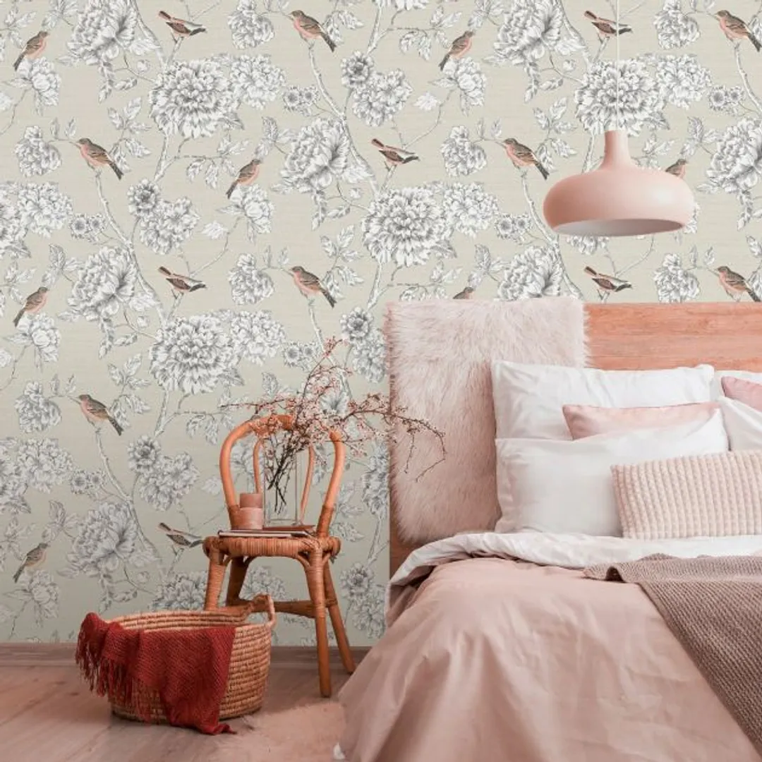 Sejours e Chambres - Parato floreale con uccelli in 2 colorazioni