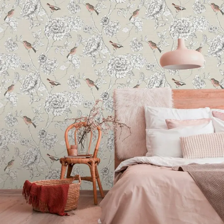 Sejours e Chambres - Parato floreale con uccelli in 2 colorazioni