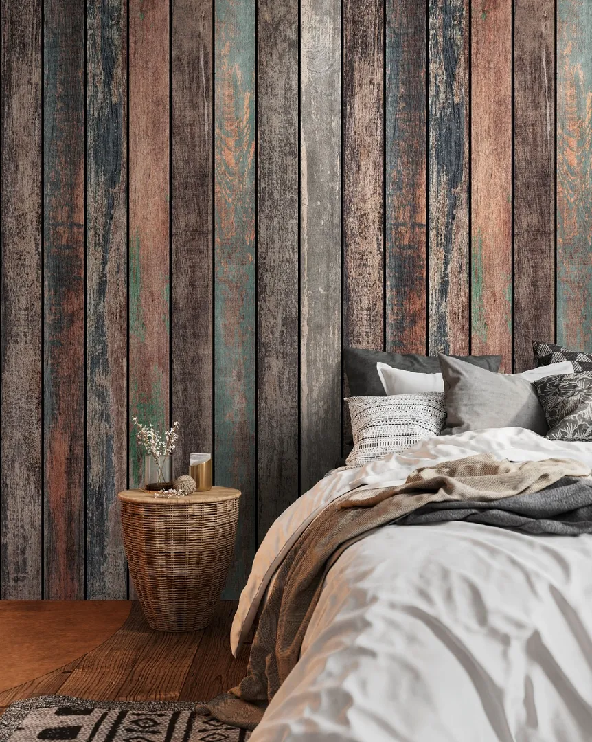 Unico - Carta parato tridimensionale doghe legno. Ripetibile dim. L1.59m x H2.80m