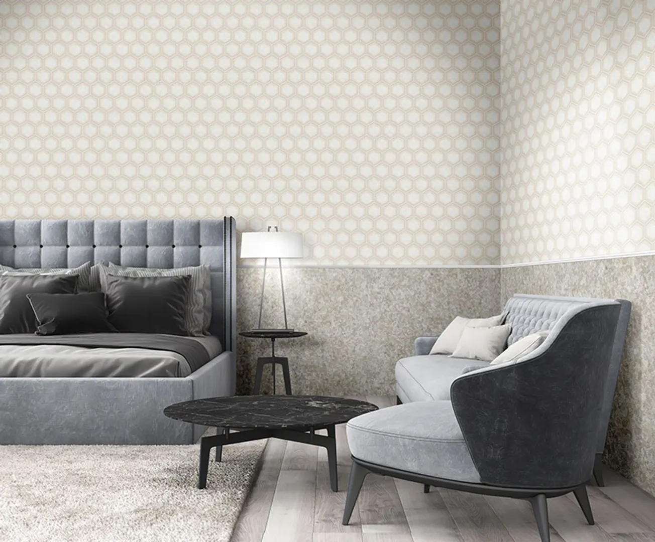 Vision - Carta da parato geometrico in vari colori effetto tessuto in rilievo