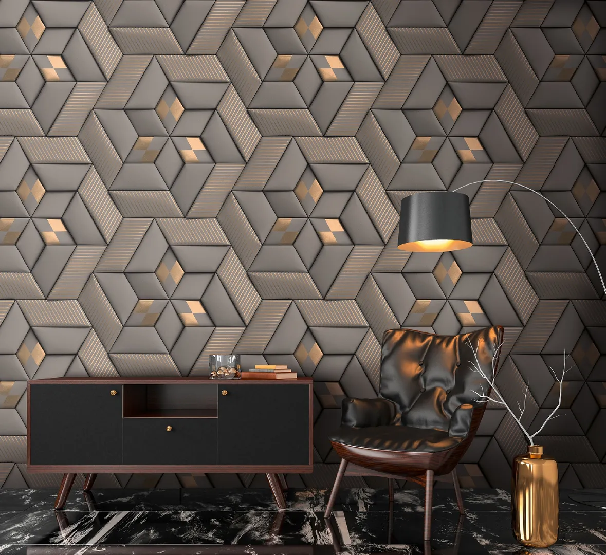 City Shapes - Parato tridimensionale effetto imbottito. Dimensione H2.80m x L1.59m