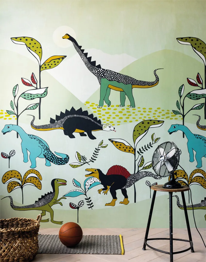 Fiaba - Parati dinosauri per cameretta bambino. Dim. L2m x H2.80m