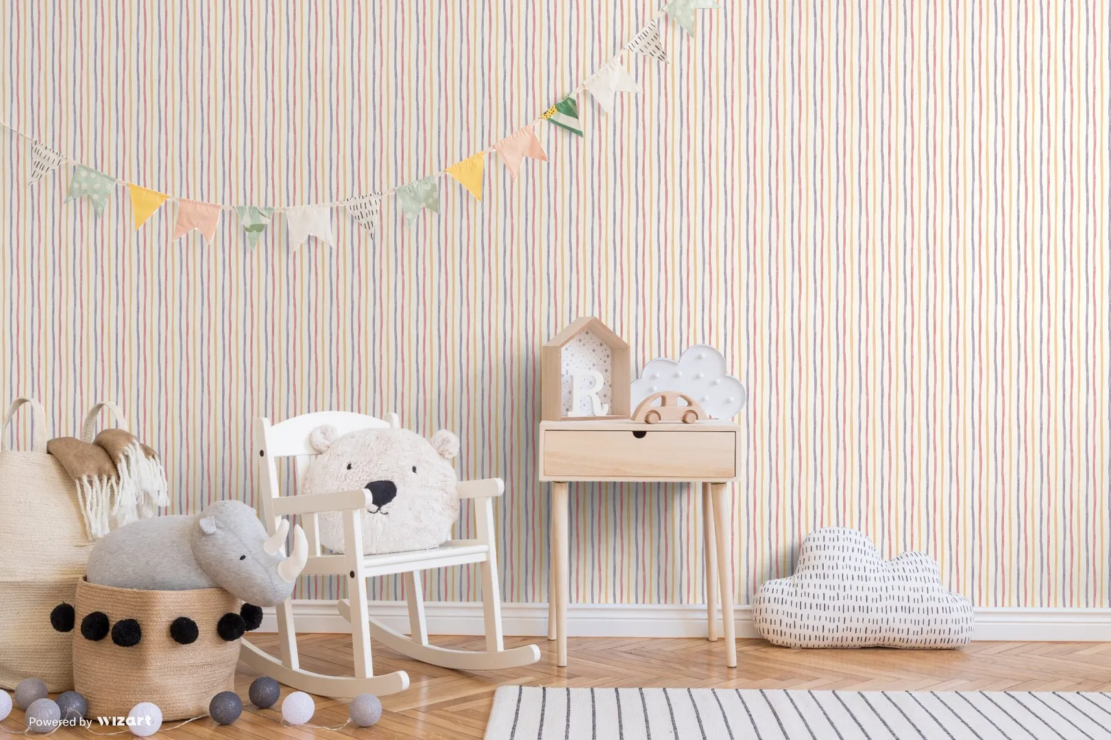 Ada Kids - Parato rigato brillantinato per cameretta bambina. Rotoli grandi il doppio, 2 colorazioni