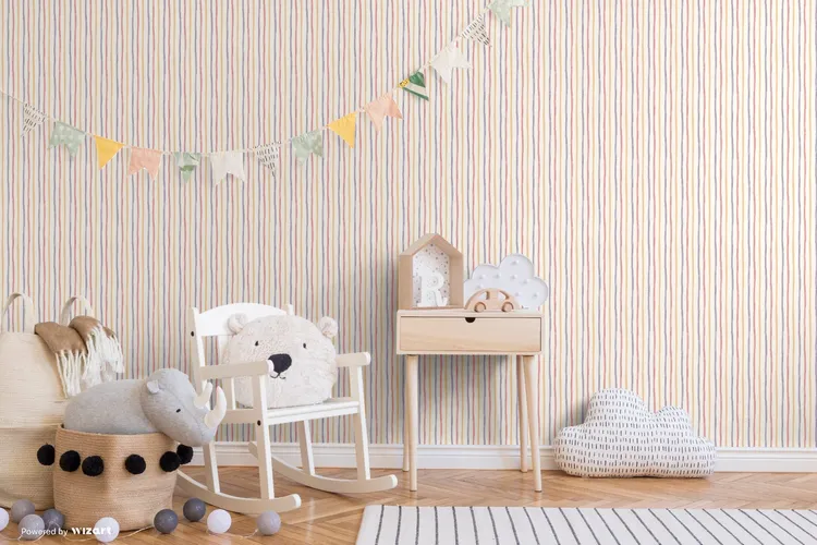 Ada Kids - Parato rigato brillantinato per cameretta bambina. Rotoli grandi il doppio, 2 colorazioni