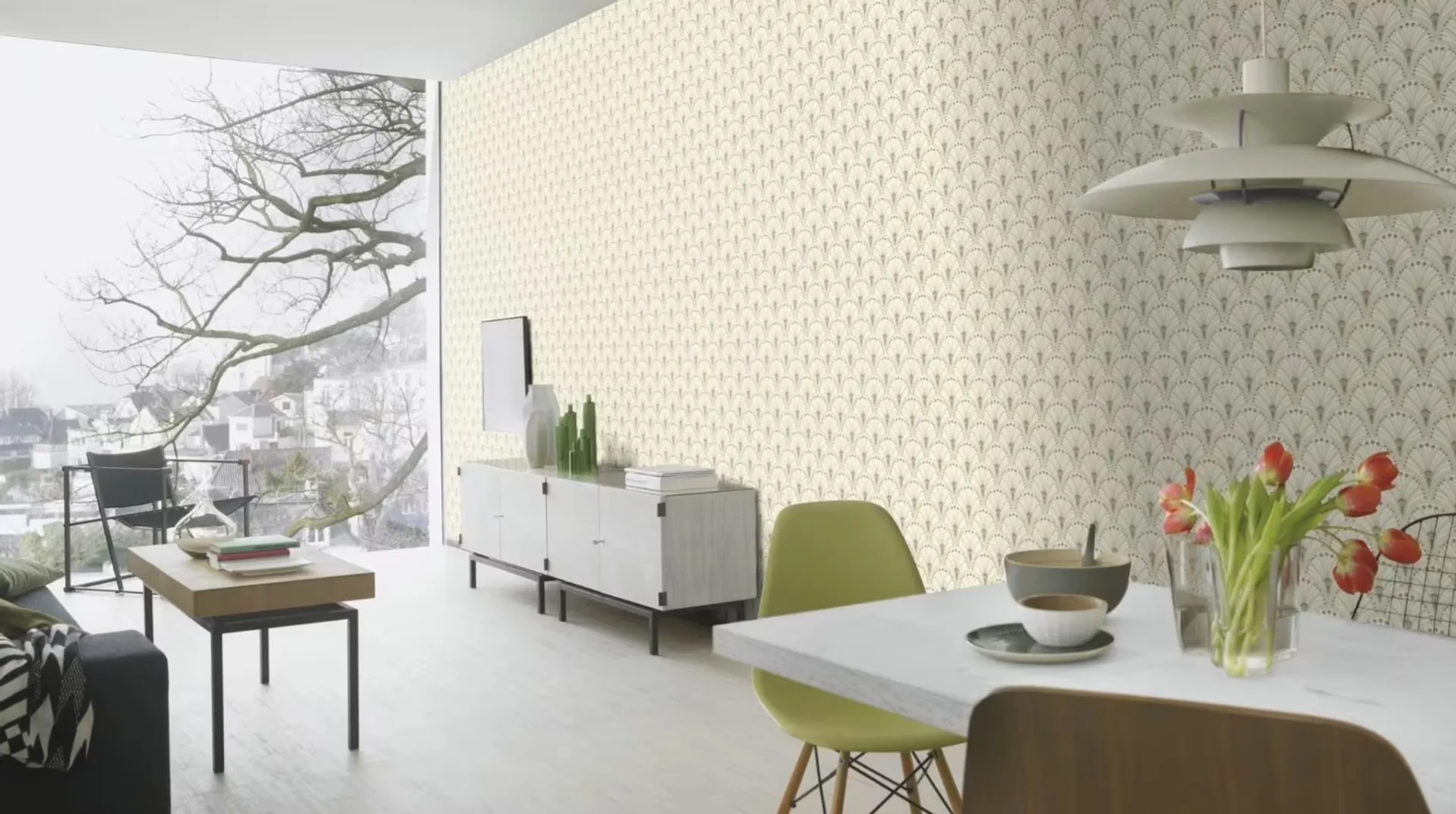Alida - Parato con stampa alberi colorati per arredo moderno