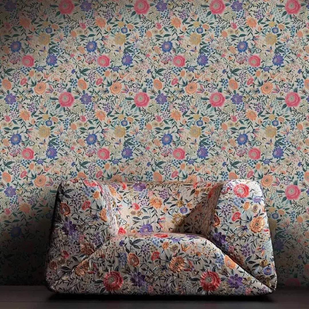 Missoni 01 - Parato floreale in varie colorazioni con trama effetto tessuto in rilievo