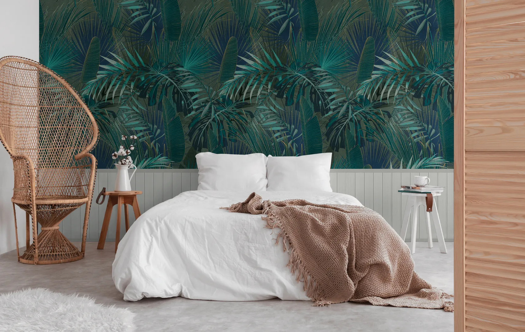 Outlet Unico - Parato tropicale con boiserie in stile moderno. Pz 3