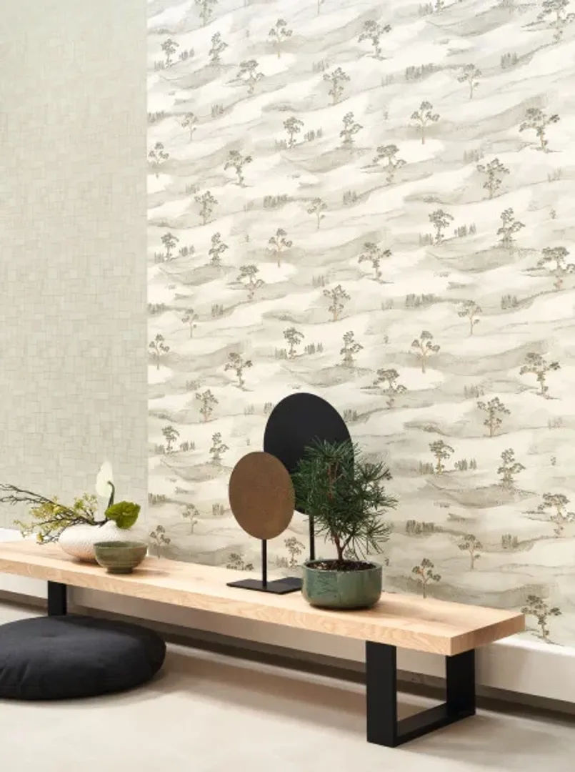 Kyoto - Carta da parato paesaggio in varie colorazioni stile giapponese, trama perlata