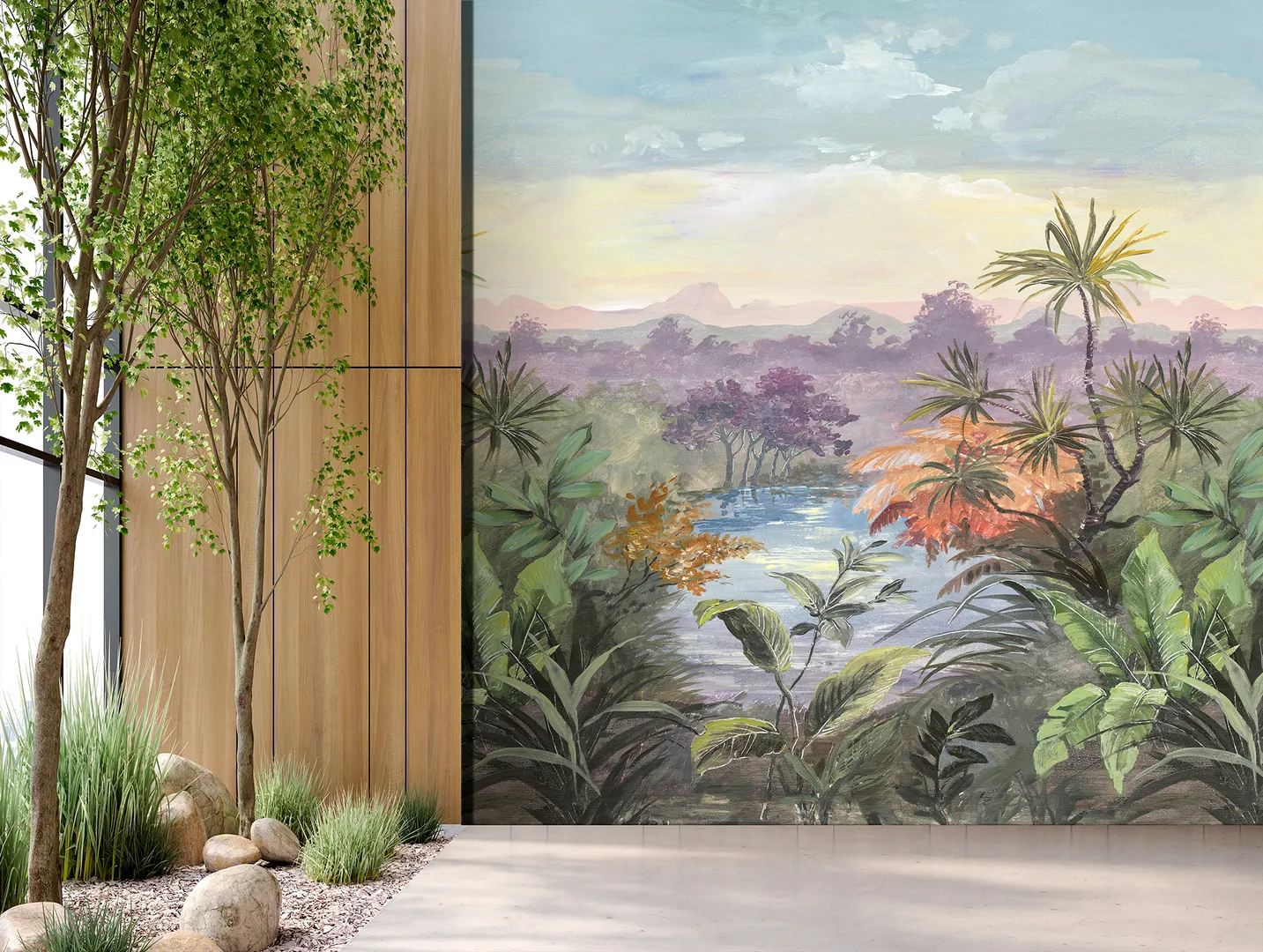 Feature Walls - Parato paesaggio tropicale ripetibile. Dim. H2.80m x L2.12m