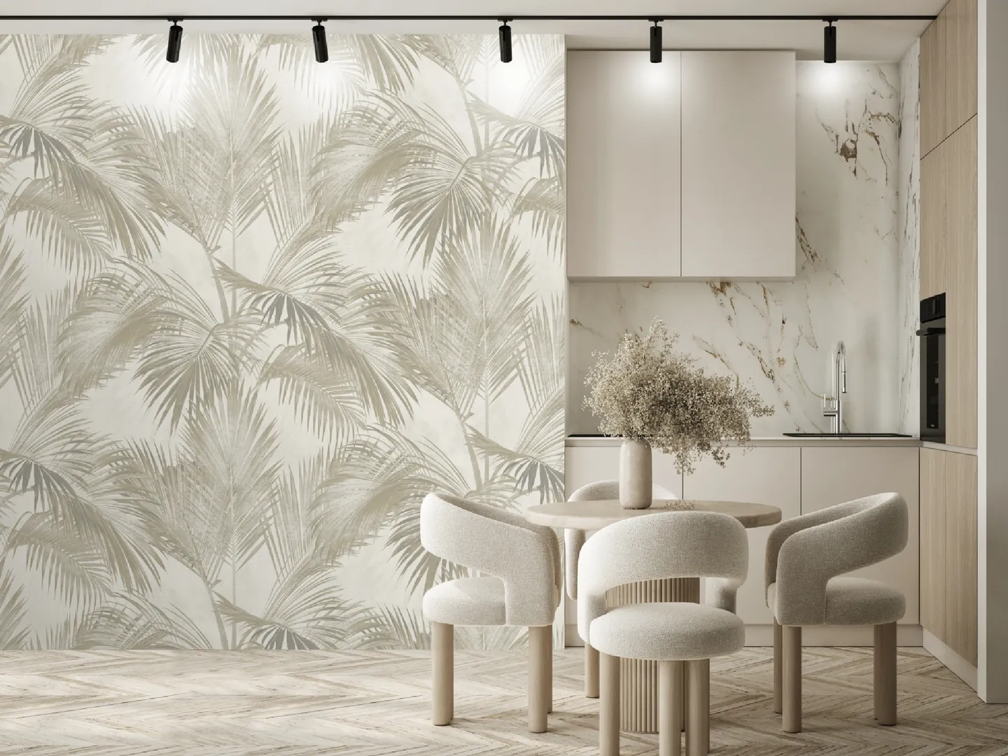 Feature Walls - Parati con foglie di palma in 4 referenze. Pannelli ripetibili di dim. H2.80m x L2.12m
