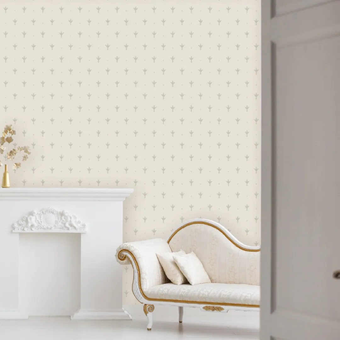 Satin Flowers - Parato classico con disegno damascato giglio fiorentino e trama tessuto in rilievo
