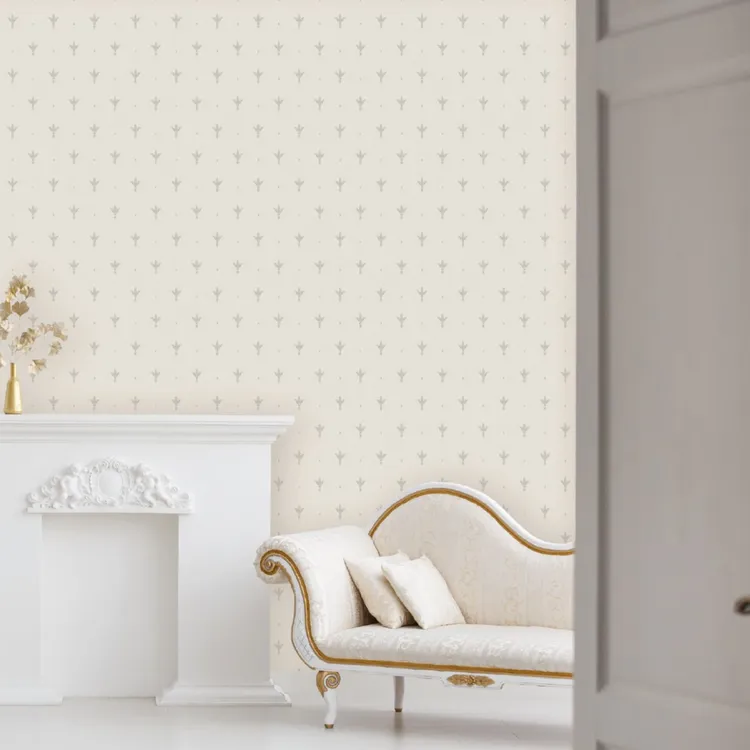 Satin Flowers - Parato classico con disegno damascato giglio fiorentino e trama tessuto in rilievo