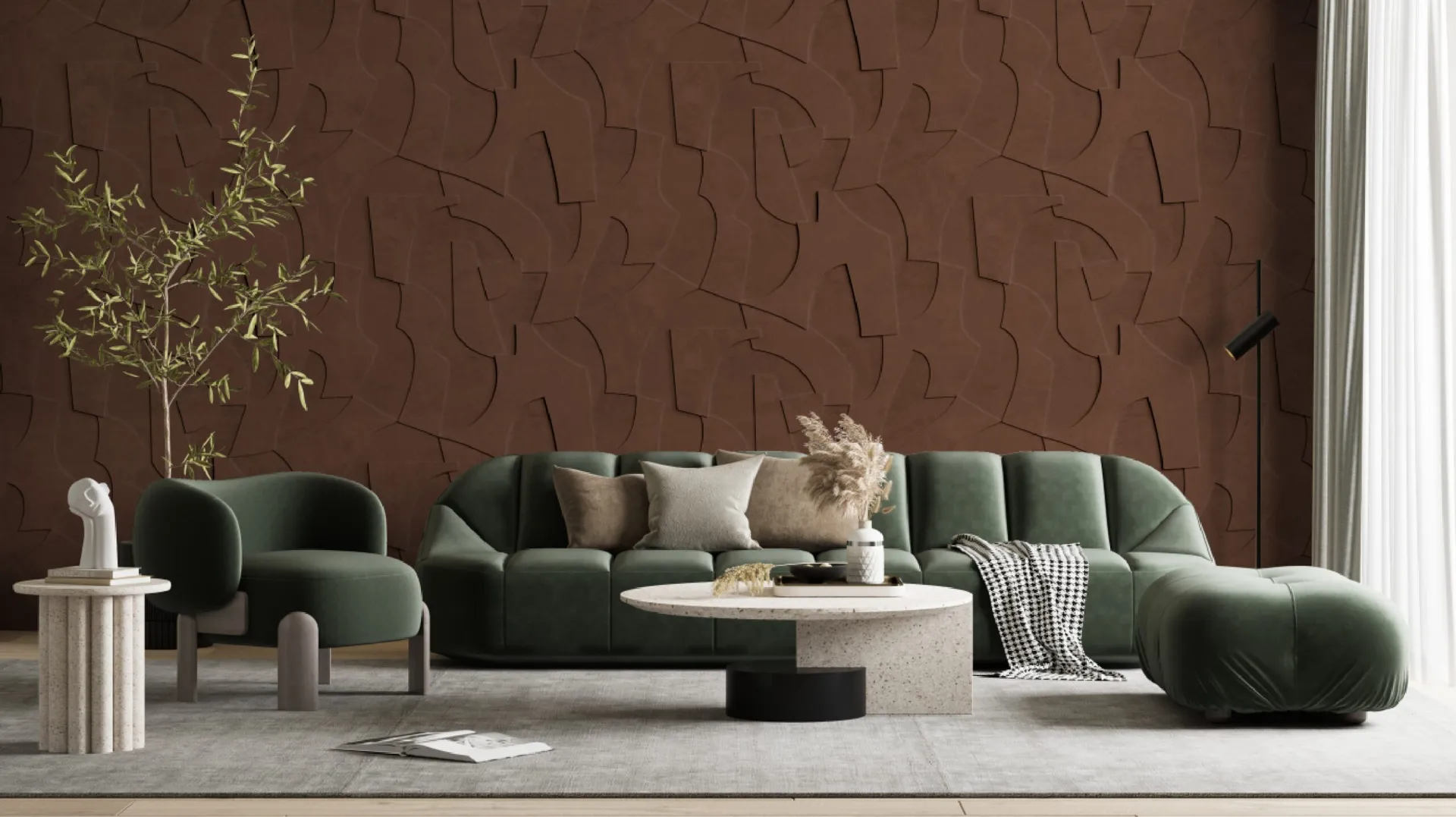 Feature - Parato astratto tridimensionale in varie referenze. Ripetibile. Dim. H2.80m x L2.12m