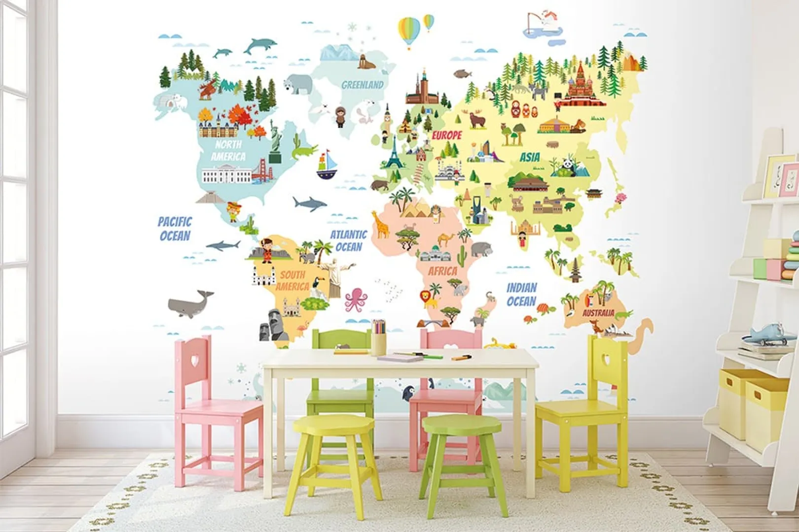 Ada Kids Murals - Parato per cameretta bambini con mappa geografica. Varie dimensioni