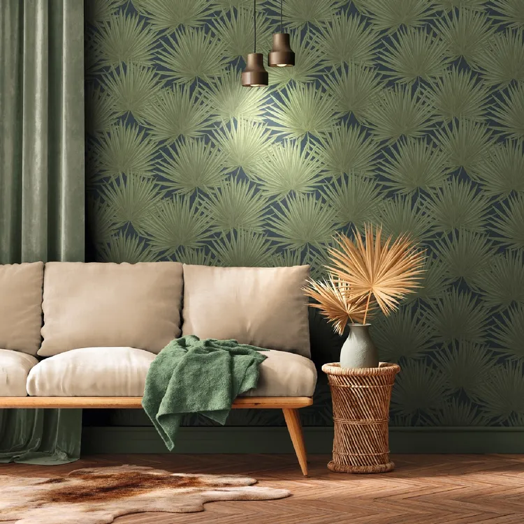 Caraibi - Carta da parato tropicale su trama effetto tessuto in lieve rilievo. Vari colori