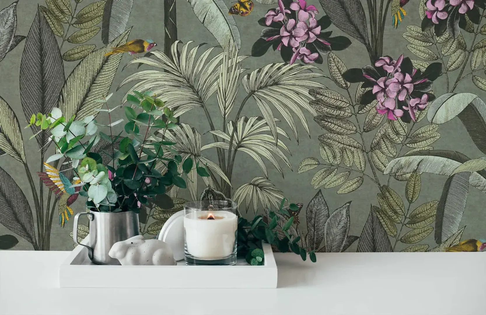 Sejours e Chambres - Parati tropicali in 3 colorazioni su TNT liscio