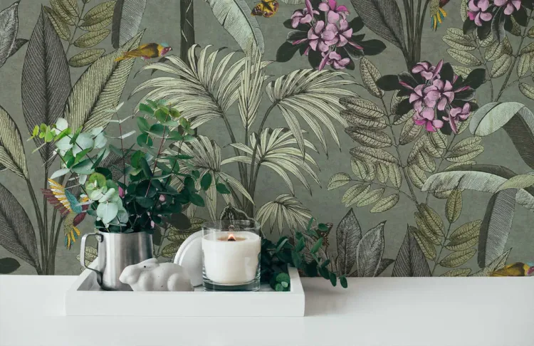 Sejours e Chambres - Parati tropicali in 3 colorazioni su TNT liscio