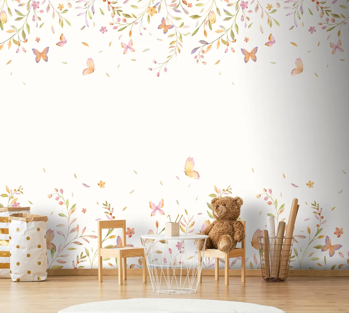 Cute Walls - Parato fiori e farfalle per cameretta bambina e neonata. Ripetibile in 2 colorazioni