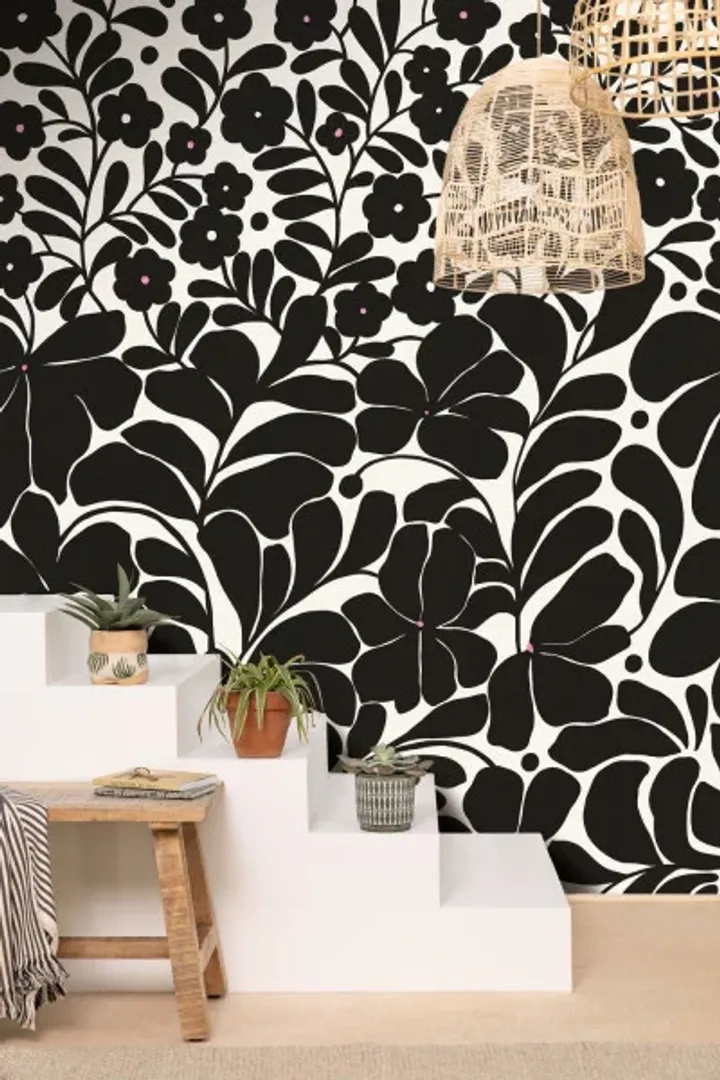 Pimp My Wall - Carta parato floreale in 3 misure bianco e nero su tnt