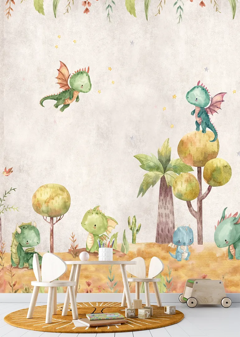 Cute Walls - Parati per bambino con draghetti. ripetibile dim. H2.80m x L2.65m