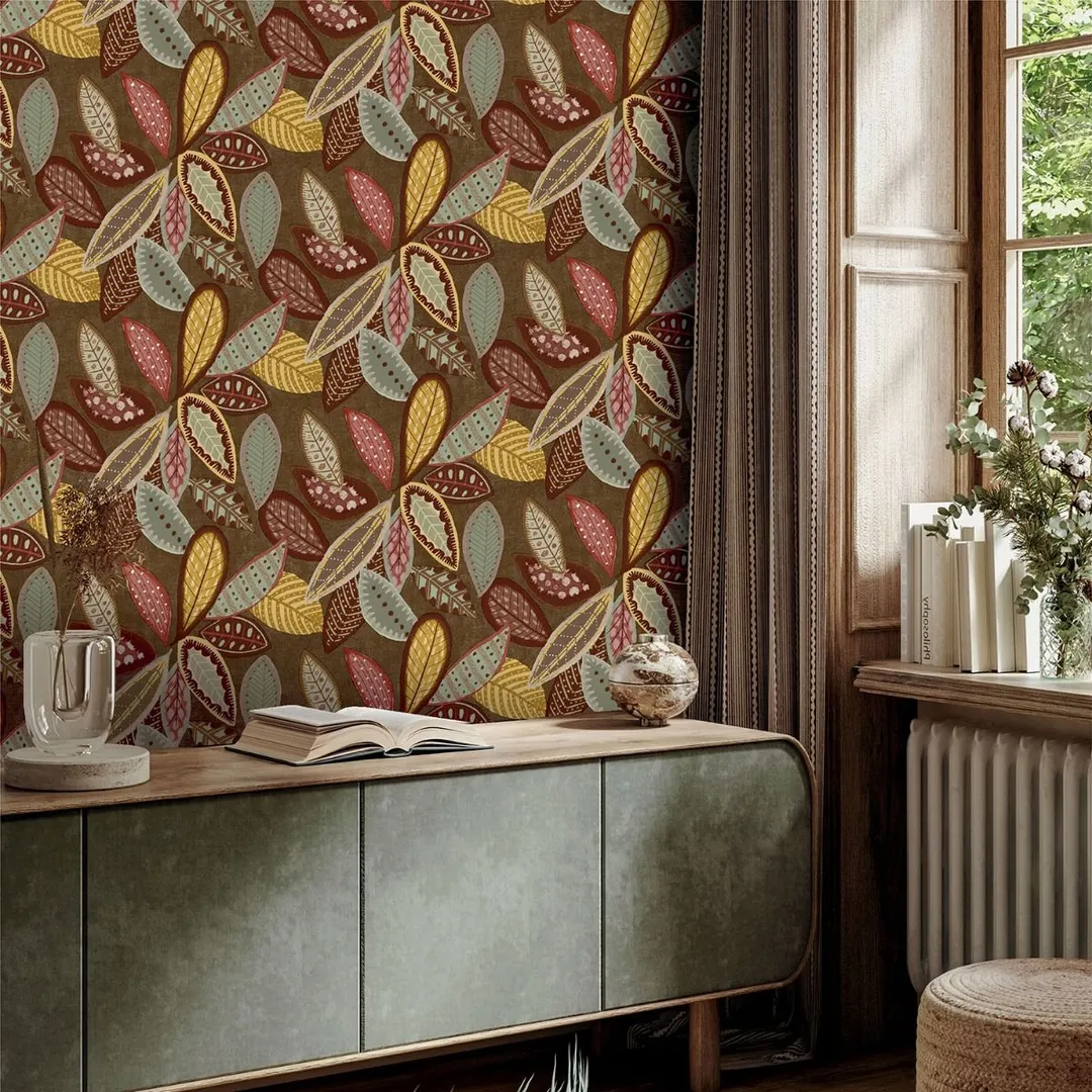Floral Fusion - Parato floreale stilizzato in varie colorazioni su trama effetto tessuto