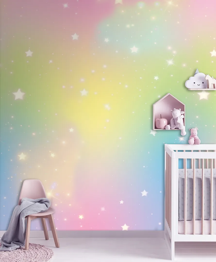Cute Walls - Carta parato murale cielo stellato acquarellato. Ripetibile, dim. H2.80m x L2.12m