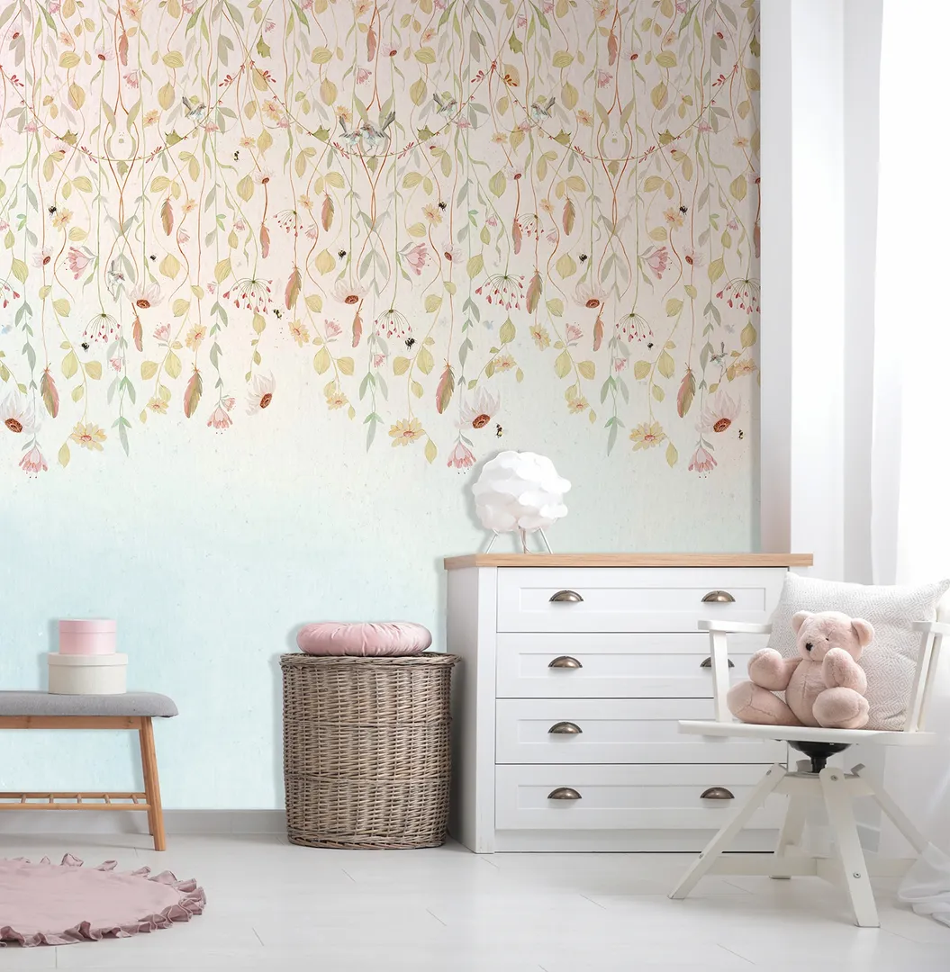 Cute Walls - Carta da parati floreale per camerette e sale, ripetibile. Dim. H2.80m x L2.12m