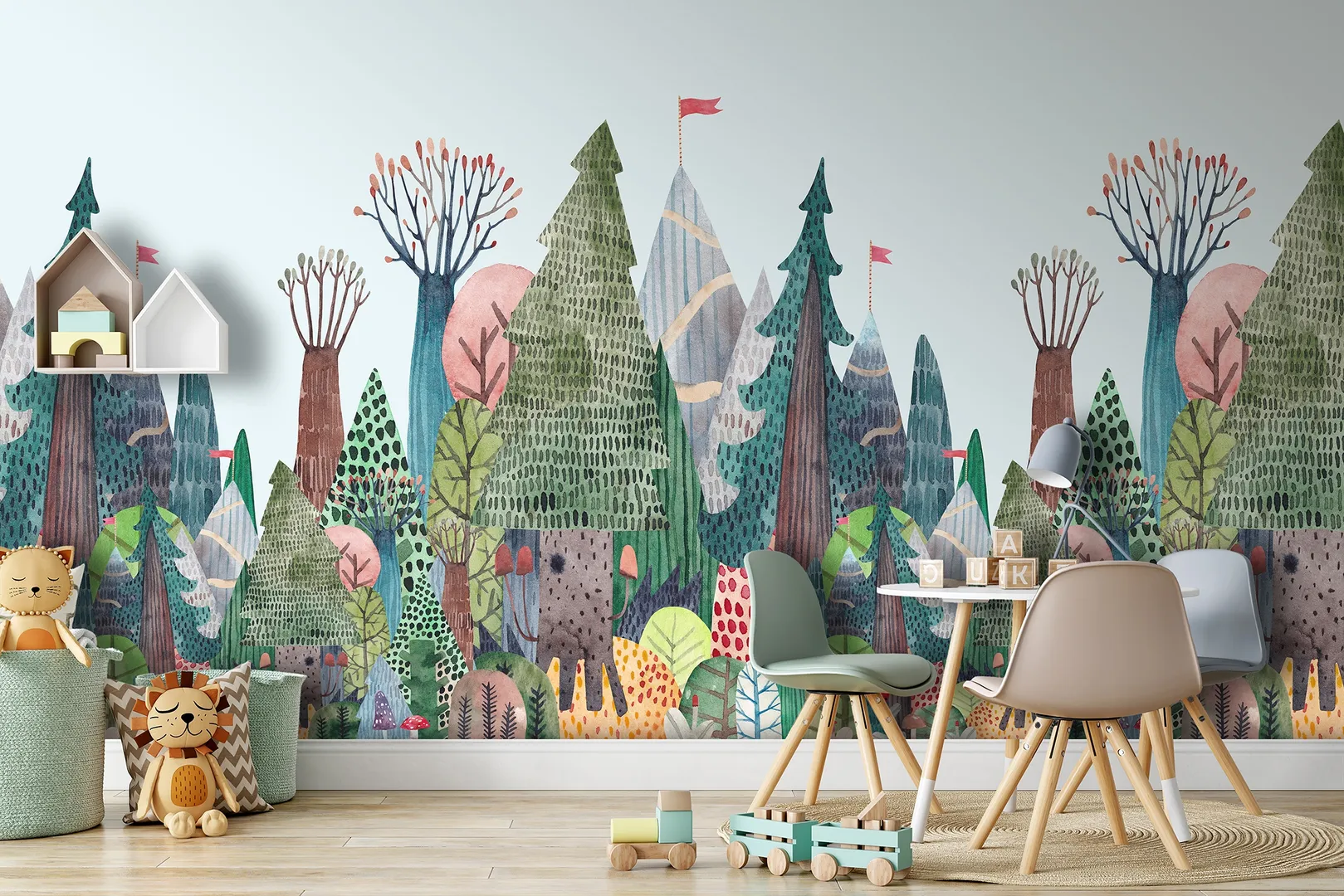 Cute Walls - Parato in TNT per bambini con stampa bosco. Ripetibile. Dim. H2.80m x L2.12m