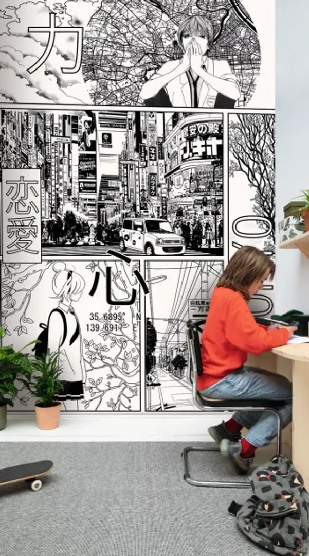 Pimp My Wall - Parato manga bianco e nero in 3 misure per ragazzi