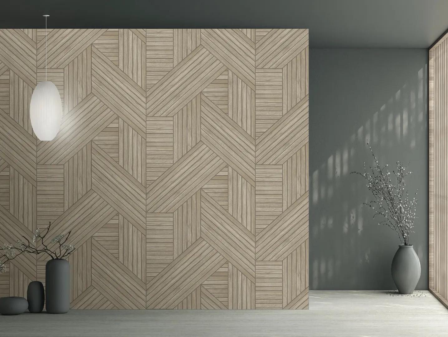 Feature Walls - Parato geometrico materico effetto legno ripetibile. Dim. H2.80m x L2.12m