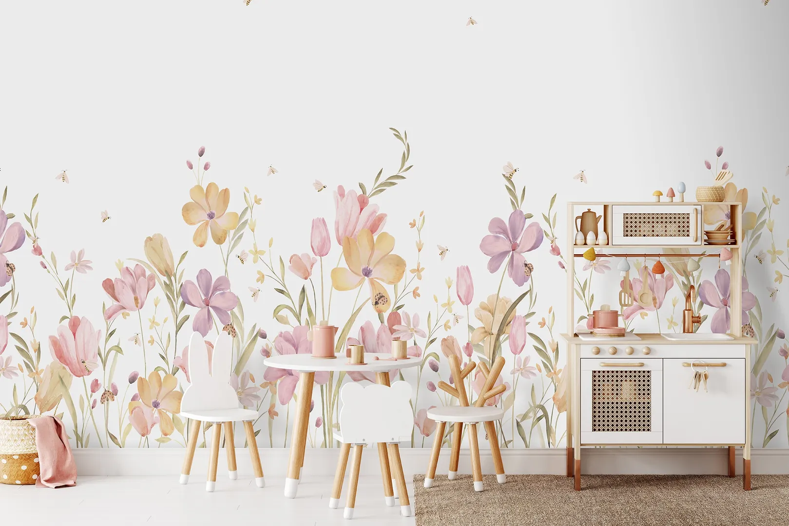 Cute Walls - Parato floreale in due colorazioni ripetibile. Dim. H2.80m x L2.12m