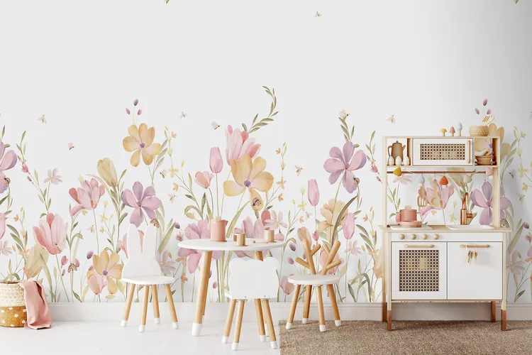 Cute Walls - Parato floreale in due colorazioni ripetibile. Dim. H2.80m x L2.12m