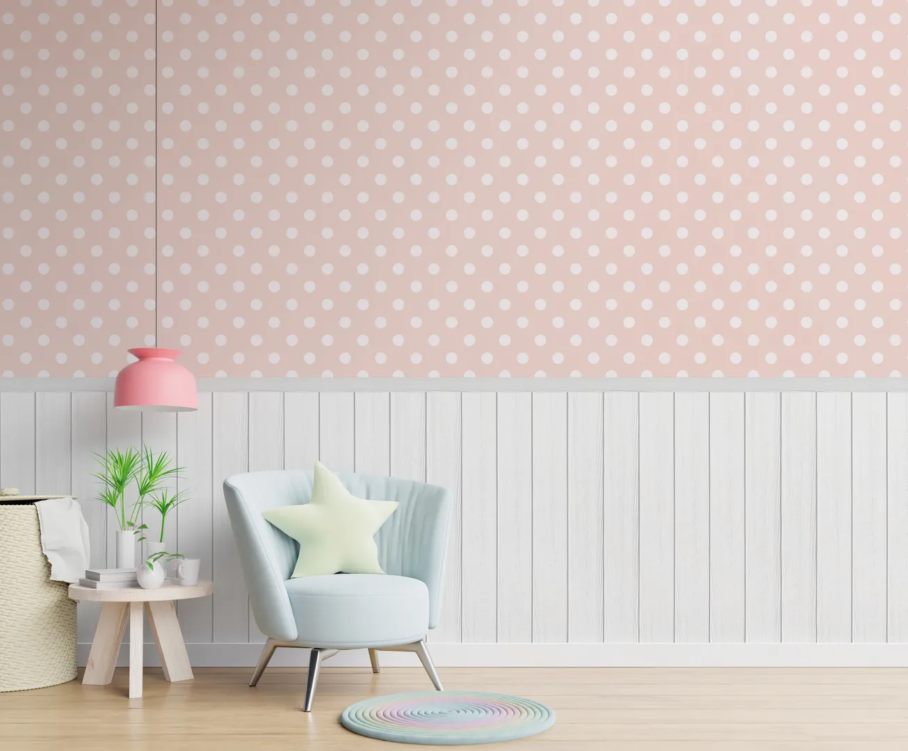 Unico - Parato pois in due colori con boiserie ripetibile. Dim. L1.59m x H2.80m
