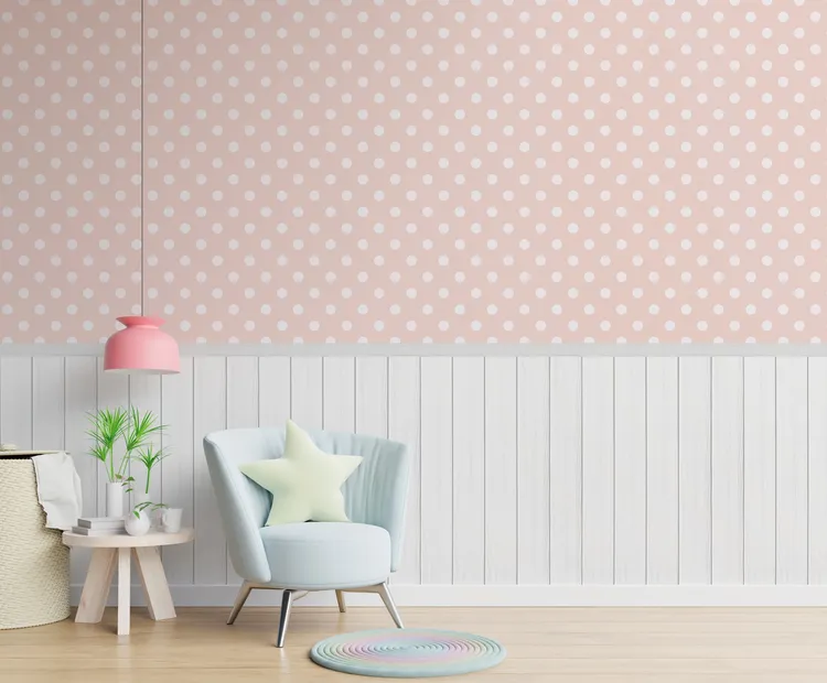 Unico - Parato pois in due colori con boiserie ripetibile. Dim. L1.59m x H2.80m